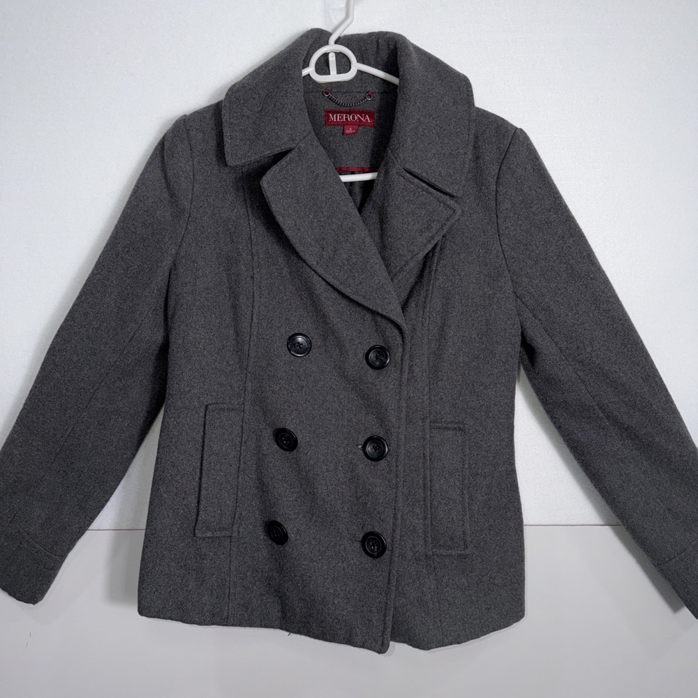 MERONA Gray Wool Blend Lined Pea Coat Jacket MSRP $54.99 Womens Size Small